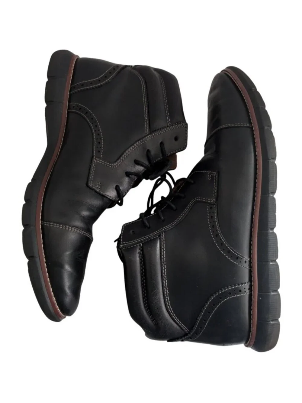 Johnston Murphy Mens 9.5 Black Leather Chukka Boots Cap Toe 20-4921 Memory Foam